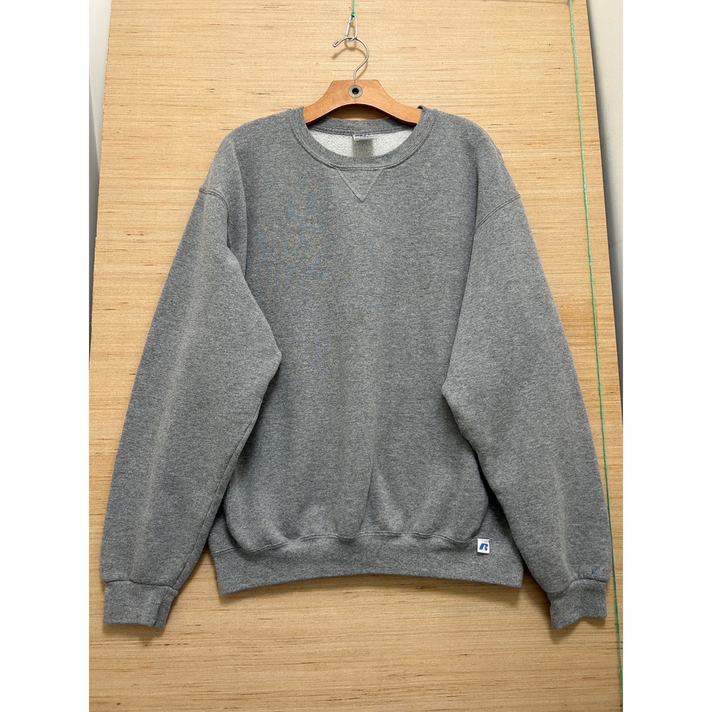 Russell Athletic Mens Crewneck Sweatshirt Heather Gray V-Notch Fleece Large